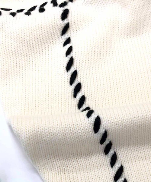 ADMIX/ATELIER SAB MEN（アドミックスアトリエサブメン）の「配色ハンドステッチ / オーバーサイズ クルーネック セーター（ニット/セーター・メンズ・ホワイト/ブラック/グリーン・48/50）」の8枚目の写真