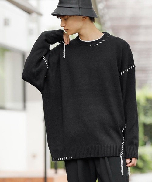 ADMIX/ATELIER SAB MEN（アドミックスアトリエサブメン）の「配色ハンドステッチ / オーバーサイズ クルーネック セーター（ニット/セーター・メンズ・ホワイト/ブラック/グリーン・48/50）」の19枚目の写真