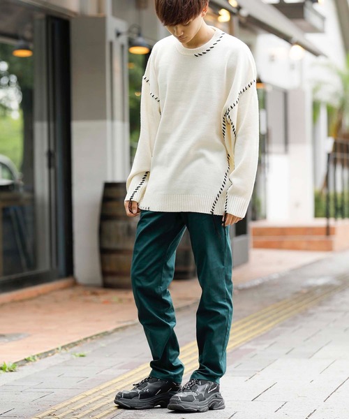 ADMIX/ATELIER SAB MEN（アドミックスアトリエサブメン）の「配色ハンドステッチ / オーバーサイズ クルーネック セーター（ニット/セーター・メンズ・ホワイト/ブラック/グリーン・48/50）」の6枚目の写真