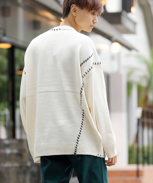 ADMIX/ATELIER SAB MEN（アドミックスアトリエサブメン）の「配色ハンドステッチ / オーバーサイズ クルーネック セーター（ニット/セーター・メンズ・ホワイト/ブラック/グリーン・48/50）」の20枚目の写真