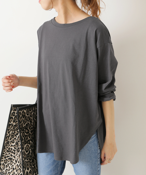 Spick & Span（スピックアンドスパン）の「ルーズロングTシャツ（Tシャツ/カットソー・レディース・ホワイト/チャコールグレー・FREE）」の2枚目の写真