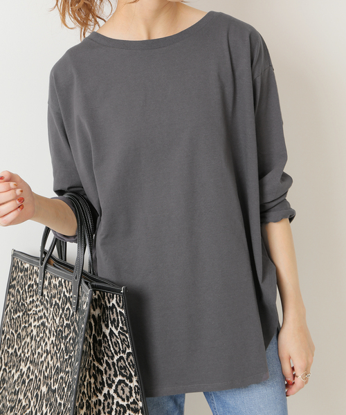 Spick & Span（スピックアンドスパン）の「ルーズロングTシャツ（Tシャツ/カットソー・レディース・ホワイト/チャコールグレー・FREE）」の7枚目の写真