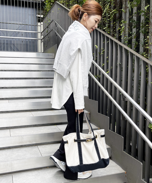 Spick & Span（スピックアンドスパン）の「ルーズロングTシャツ（Tシャツ/カットソー・レディース・ホワイト/チャコールグレー・FREE）」の13枚目の写真