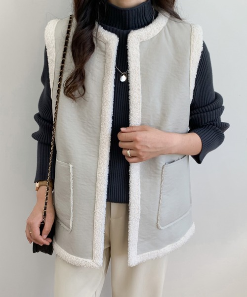 ABITOKYO(アビトーキョー)の「リバーシブルボア×フェイクレザーベスト(ベスト・レディース・グレー/ダークブラウン/ブラック・M/L)」の9枚目の写真