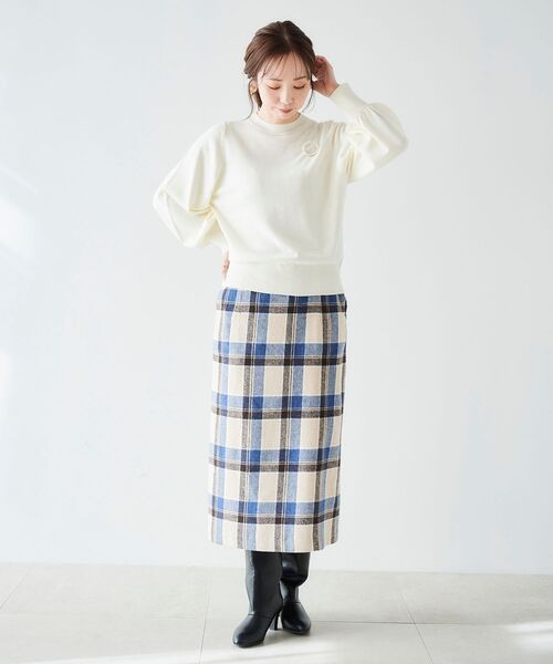 le.coeur blanc（ルクールブラン）の「ウールブレンドチェックストレートスカート（スカート・レディース・グレー系その他/ベージュ系その他2・36/38）」の5枚目の写真
