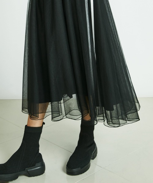 ESSENTIAL（エッセンシャル）の「サイドラインチュールフレアスカート（スカート・レディース・ブラック・36/38）」の7枚目の写真