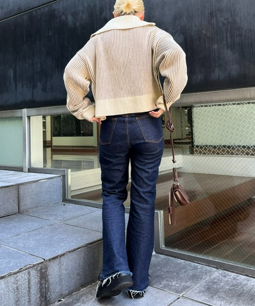 CIAOPANIC（チャオパニック）の「畦編みハーフジップニット/ストライプ（ニット/セーター・レディース・ベージュ/ブラウン/ブルー・ONE SIZE）」の15枚目の写真