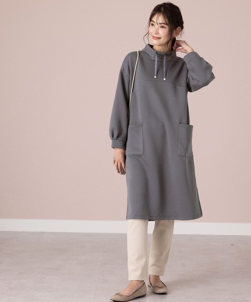 BELLUNA PLUS(ベルーナ)の「上品見えとろみ素材切替チュニック(ワンピース・レディース・ターコイズブルー/オリーブ/オレンジ/チャコール・LARGE/X-LARGE/MEDIUM)」の10枚目の写真
