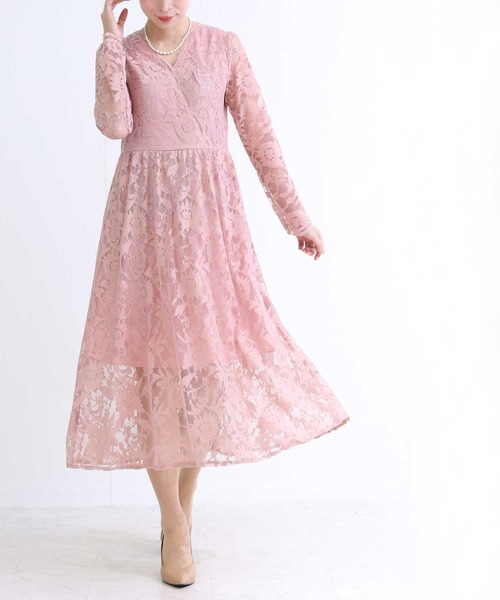 Sawa a la mode(サワアラモード)の「浮かび上がる花模様の総レースワンピース(ワンピース・レディース・ブラック/ライトブルー/ピンク・FREE)」の3枚目の写真