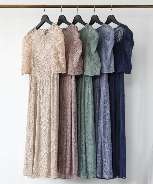 girl（ガール）の「パフスリーブ総レース フレア ロング 結婚式 ワンピース パーティードレス オケージョンドレス お呼ばれ 二次会 成人式 同窓会 謝恩会（ドレス・レディース・ネイビー/ピンク/グレイッシュベージュ/ブルーグレー/グリーン・S/M/L/2L）」の20枚目の写真