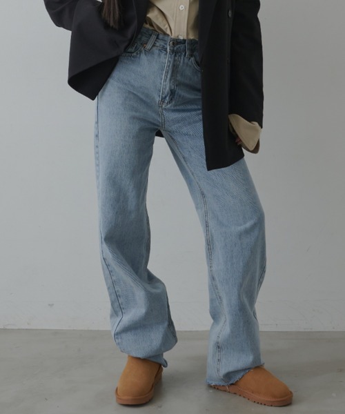 FIG&VIPER（フィグアンドバイパー）の「ルーズカットオフストレートデニム（デニムパンツ・レディース・ライトブルー/ブルー・S/M/L）」の4枚目の写真