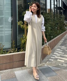 【ストレッチ/洗える】ジョーゼットジャージー キーネックジャンスカ
