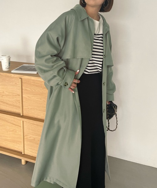 DISCOAT(ディスコート)の「【2WAY】カラーボリュームスリーブコート(トレンチコート・レディース・ベージュ/カーキ/オレンジ/グレイッシュベージュ・FREE)」の12枚目の写真