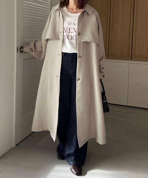 DISCOAT(ディスコート)の「【2WAY】カラーボリュームスリーブコート(トレンチコート・レディース・ベージュ/カーキ/オレンジ/グレイッシュベージュ・FREE)」の11枚目の写真