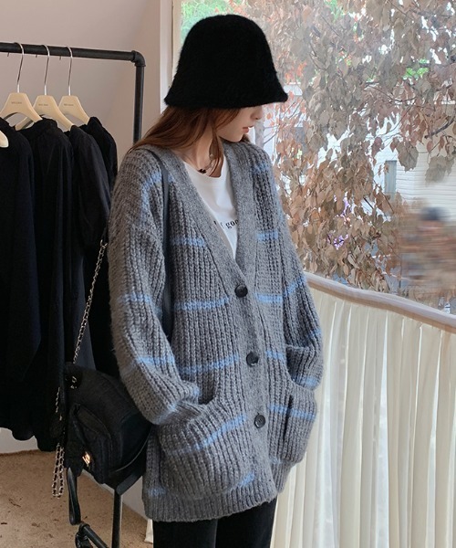 ストライプニットカーディガン ストライプ Vネックカーディガン（ニット）｜STRASBURGO OUTLET