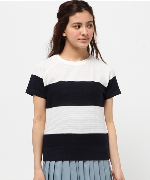 OUTLET（アウトレット）の「【CIAOPANIC TYPY】コットンアクリルニットボーダー半袖P/O（ニット/セーター・レディース・ホワイト/イエロー・FREE）」の3枚目の写真