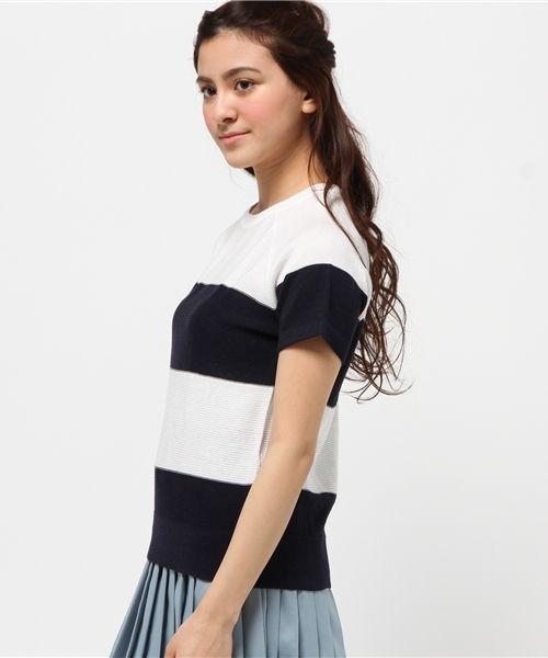 OUTLET（アウトレット）の「【CIAOPANIC TYPY】コットンアクリルニットボーダー半袖P/O（ニット/セーター・レディース・ホワイト/イエロー・FREE）」の4枚目の写真