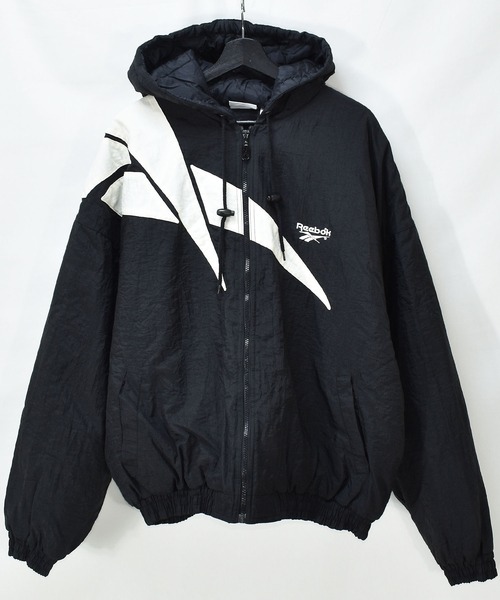 Reebok(リーボック)の「【ヴィンテージ古着】90's Reebok / リーボック ロゴ 中綿入り フルジップ ナイロンジャケット(ナイロンジャケット・メンズ・ブラック・LARGE)」の1枚目の写真