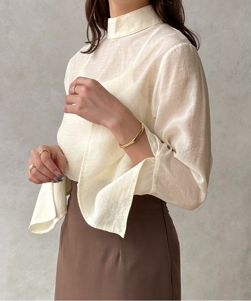 apres jour clair（アプレジュールクレア）の「【apres jour clair】シアーフレアスリーブブラウス【ZOZOTOWN限定アイテム】（シャツ/ブラウス・レディース・ブラウン系その他/アイボリー/ベージュ・X-LARGE/フリー）」の7枚目の写真