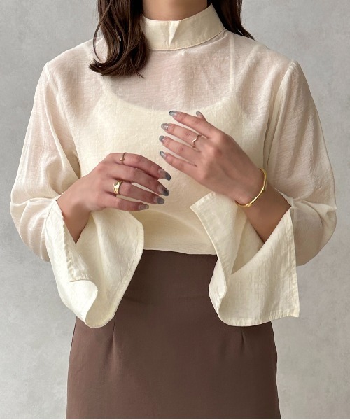 apres jour clair（アプレジュールクレア）の「【apres jour clair】シアーフレアスリーブブラウス【ZOZOTOWN限定アイテム】（シャツ/ブラウス・レディース・ブラウン系その他/アイボリー/ベージュ・X-LARGE/フリー）」の5枚目の写真