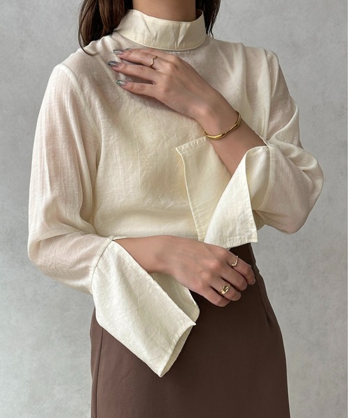 apres jour clair（アプレジュールクレア）の「【apres jour clair】シアーフレアスリーブブラウス【ZOZOTOWN限定アイテム】（シャツ/ブラウス・レディース・ブラウン系その他/アイボリー/ベージュ・X-LARGE/フリー）」の6枚目の写真