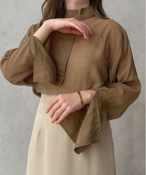 apres jour clair（アプレジュールクレア）の「【apres jour clair】シアーフレアスリーブブラウス【ZOZOTOWN限定アイテム】（シャツ/ブラウス・レディース・ブラウン系その他/アイボリー/ベージュ・X-LARGE/フリー）」の12枚目の写真