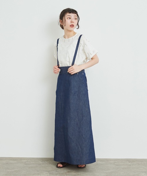 l'atelier du savon(アトリエドサボン)の「●リネンデニム 吊りスカート(デニムスカート・レディース・ネイビー・FREE)」の4枚目の写真