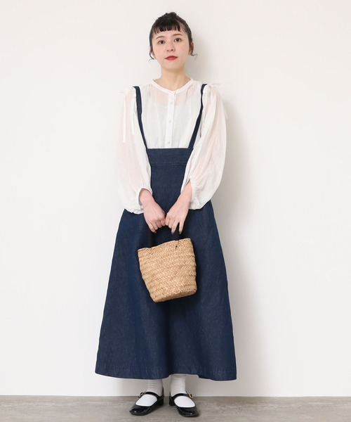 l'atelier du savon(アトリエドサボン)の「●リネンデニム 吊りスカート(デニムスカート・レディース・ネイビー・FREE)」の3枚目の写真