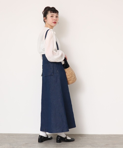 l'atelier du savon(アトリエドサボン)の「●リネンデニム 吊りスカート(デニムスカート・レディース・ネイビー・FREE)」の11枚目の写真