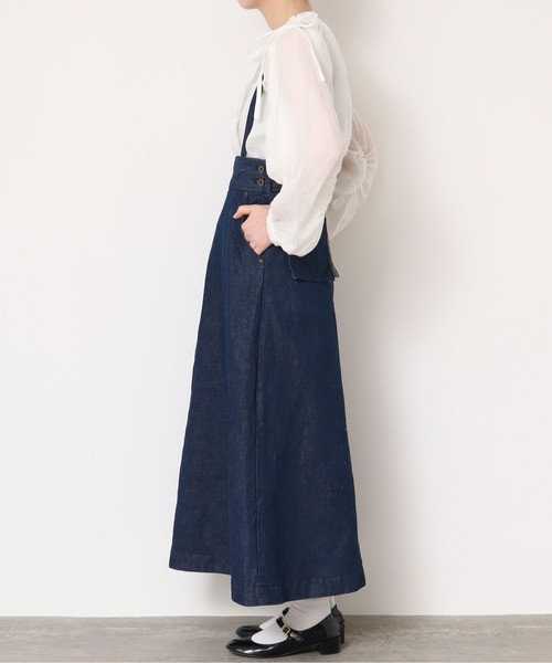 l'atelier du savon(アトリエドサボン)の「●リネンデニム 吊りスカート(デニムスカート・レディース・ネイビー・FREE)」の13枚目の写真