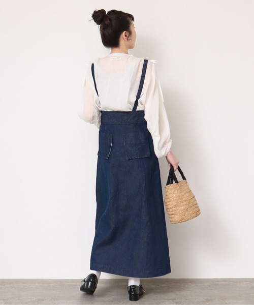 l'atelier du savon(アトリエドサボン)の「●リネンデニム 吊りスカート(デニムスカート・レディース・ネイビー・FREE)」の10枚目の写真
