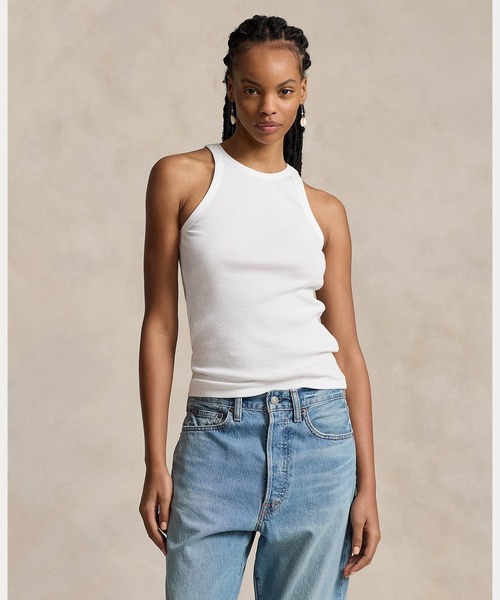 POLO RALPH LAUREN(ポロ ラルフ ローレン)の「リブド コットン タンク トップ(タンクトップ・レディース・ホワイト・M/S/XL/XXS/XS/L)」の1枚目の写真