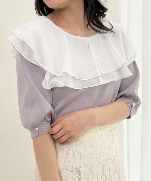 INGNI(イング)の「フリルカラーニット(ニット/セーター・レディース・グレー系その他/ブラック/ピンクベージュ・M)」の3枚目の写真