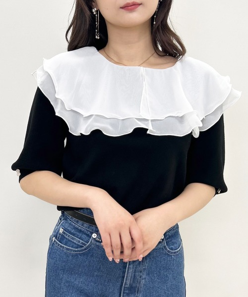 INGNI(イング)の「フリルカラーニット(ニット/セーター・レディース・グレー系その他/ブラック/ピンクベージュ・M)」の2枚目の写真