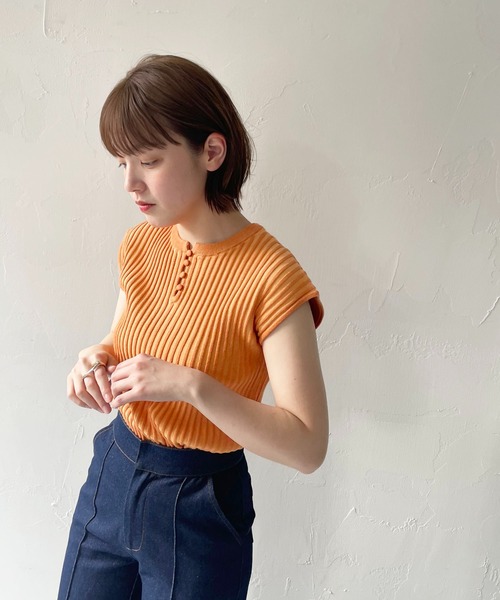 CLEIO（クレイオ）の「【CLEIO】二重臼フレンチスリーブニット（ニット/セーター・レディース・ライトグリーン/テラコッタ/アイボリー・FREE）」の18枚目の写真