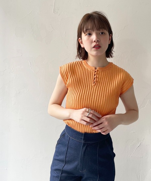 CLEIO（クレイオ）の「【CLEIO】二重臼フレンチスリーブニット（ニット/セーター・レディース・ライトグリーン/テラコッタ/アイボリー・FREE）」の19枚目の写真