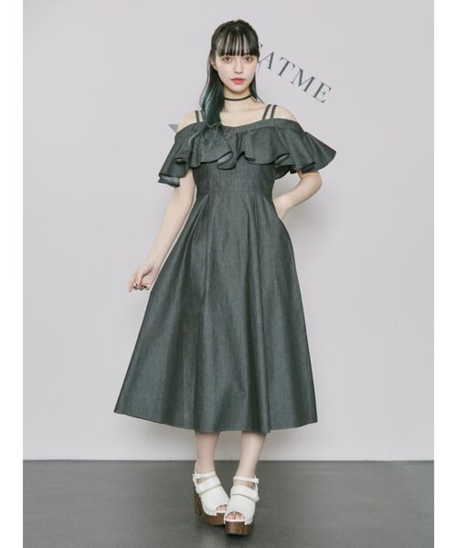 ★JIGOTT★ ソフィエル ベルト ラッフル ワンピース ハートチャーム肩透かしラッフルワンピース[品番：RJTW0001311