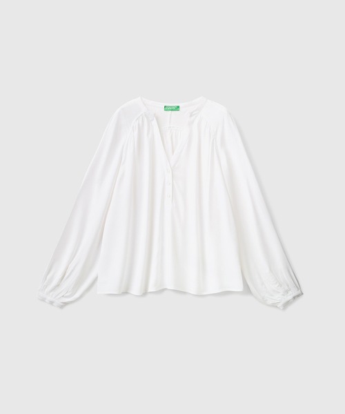 ユナイテッド カラーズ オブ ベネトン UNITED COLORS OF BENETTON. Vネックギャザー長袖ブラウス・シャツ （0V1） BENETTON (UNITED COLORS OF BENETTON)（ベネトンユナイテッド