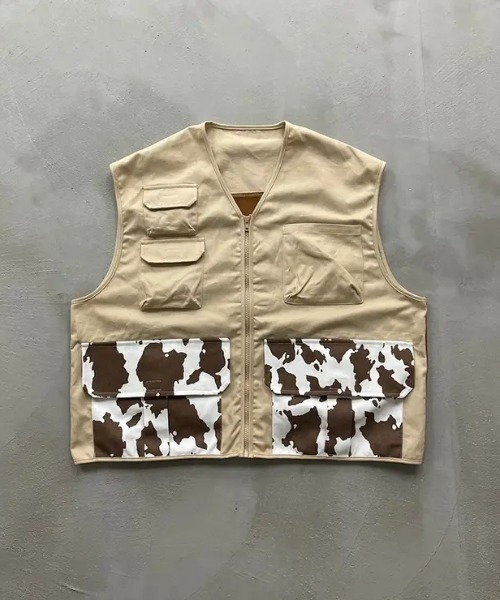 セール】牛柄配色ミリタリーベスト（ベスト）｜kutir