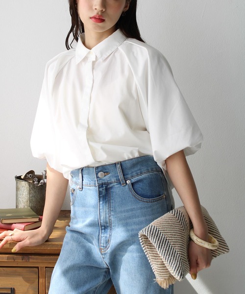 GeeRA(ジーラ)の「バルーンスリーブシャツブラウス(シャツ/ブラウス・レディース・ブラック/オフホワイト・MEDIUM/LARGE)」の1枚目の写真