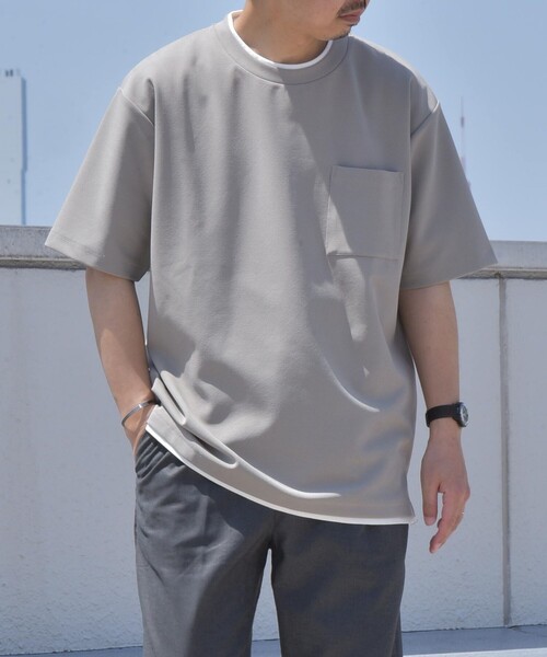 SHIPS any(シップス エニィ)の「SHIPS any: 〈吸水・速乾・ストレッチ〉 フェイク レイヤード Tシャツ 24SS◇(Tシャツ/カットソー・メンズ・ブルー系/ネイビー/キャメル/オリーブ/ライトグリーン/レンガ/ベージュ/ブラック・LARGE/X-LARGE/SMALL/MEDIUM)」の8枚目の写真
