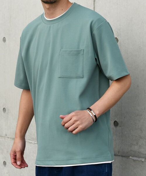 SHIPS any(シップス エニィ)の「SHIPS any: 〈吸水・速乾・ストレッチ〉 フェイク レイヤード Tシャツ 24SS◇(Tシャツ/カットソー・メンズ・ブルー系/ネイビー/キャメル/オリーブ/ライトグリーン/レンガ/ベージュ/ブラック・LARGE/X-LARGE/SMALL/MEDIUM)」の1枚目の写真