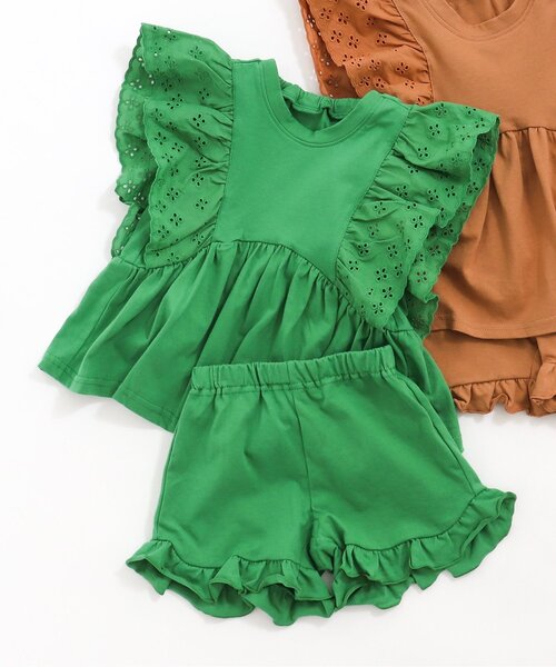 BREEZE（ブリーズ）の「肩フリルサマーセットアップ（セットアップ・キッズ・グリーン/キャメル・80/90/100/110/120/130/140）」の2枚目の写真