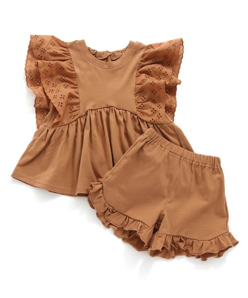 BREEZE（ブリーズ）の「肩フリルサマーセットアップ（セットアップ・キッズ・グリーン/キャメル・80/90/100/110/120/130/140）」の4枚目の写真