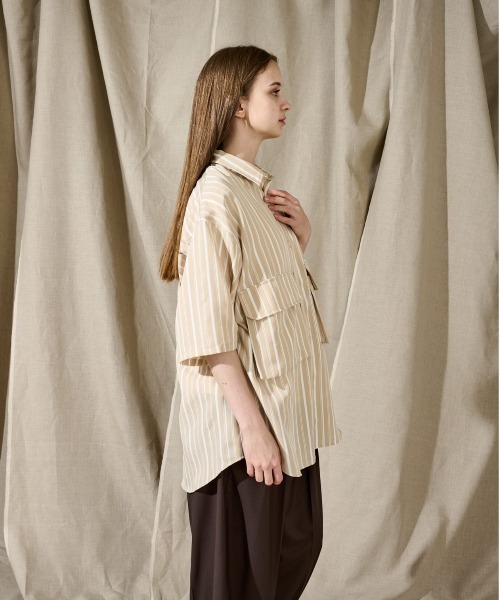 WETTEMPT(ウィテンプト)の「BIG POCKET STRIPE SHIRT/ビッグポケットストライプシャツ(シャツ/ブラウス・メンズ・ベージュ/サックスブルー/ブルー・SMALL/MEDIUM/LARGE)」の13枚目の写真