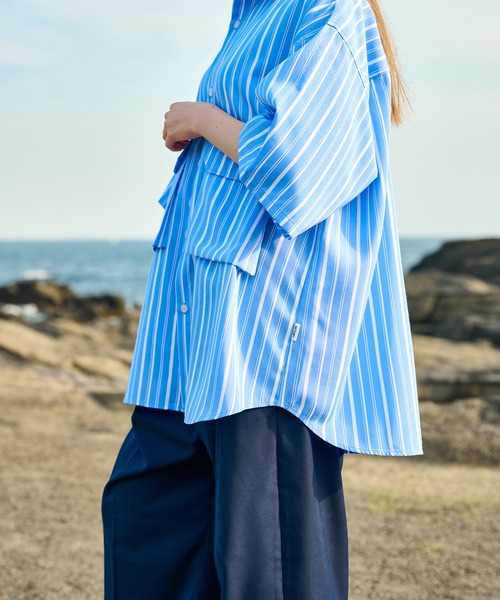 WETTEMPT(ウィテンプト)の「BIG POCKET STRIPE SHIRT/ビッグポケットストライプシャツ(シャツ/ブラウス・メンズ・ベージュ/サックスブルー/ブルー・SMALL/MEDIUM/LARGE)」の5枚目の写真