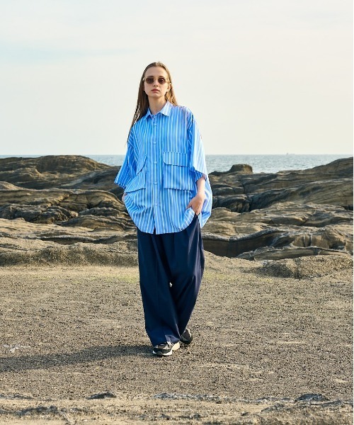 WETTEMPT(ウィテンプト)の「BIG POCKET STRIPE SHIRT/ビッグポケットストライプシャツ(シャツ/ブラウス・メンズ・ベージュ/サックスブルー/ブルー・SMALL/MEDIUM/LARGE)」の19枚目の写真