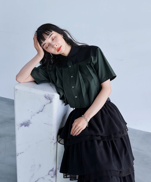 HARE（ハレ）の「プリーツショートシャツ(HARE)（シャツ/ブラウス・レディース・グリーン/ブラック/ホワイト・FREE）」の11枚目の写真