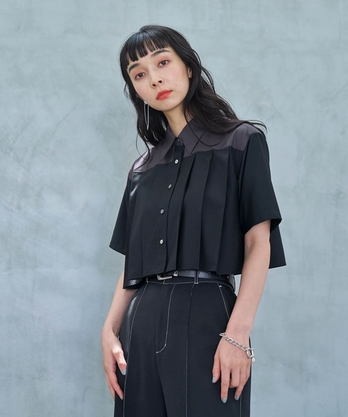 HARE（ハレ）の「プリーツショートシャツ(HARE)（シャツ/ブラウス・レディース・グリーン/ブラック/ホワイト・FREE）」の17枚目の写真