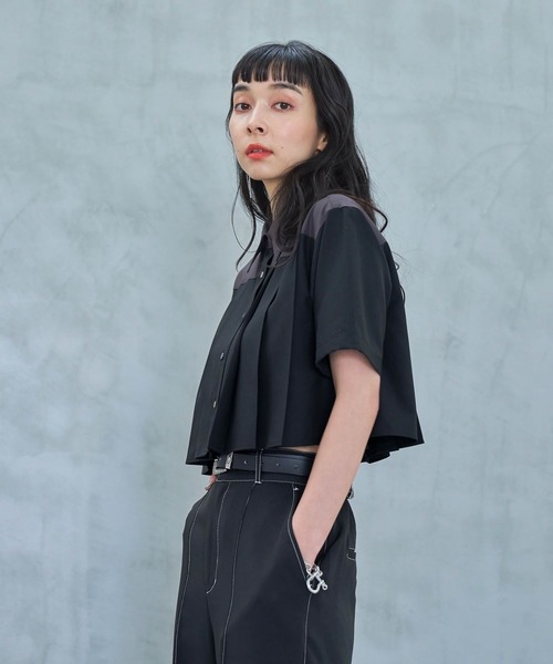 HARE（ハレ）の「プリーツショートシャツ(HARE)（シャツ/ブラウス・レディース・グリーン/ブラック/ホワイト・FREE）」の18枚目の写真